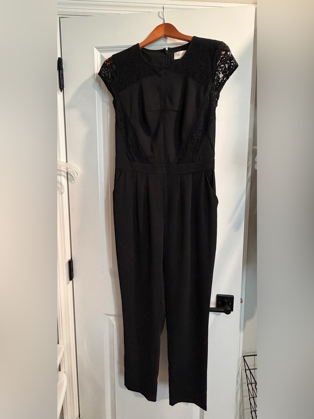 Laundry By Shelli Segal Black Lace-Trim Cap-Sleeve Jumpsuit